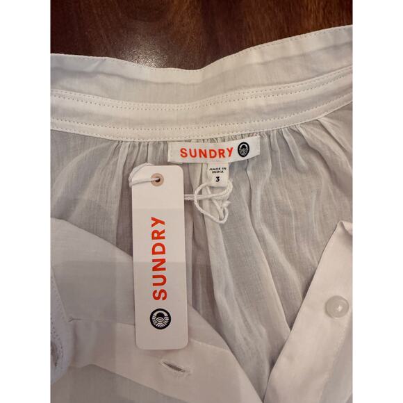 NWT Sundry Women's Mini Collar Button Down Shirt White Size 3 (Large) Preppy - Picture 5 of 9